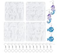 UNICRAFTALE 4 Moules à Boucles d'Oreille en Résine Vie Marine Animaux Océaniques Moule Silicone pour Fabrication de Porte-Clés avec 20 Crochets Acier Inoxydable et Anneaux pour Création de Bijoux