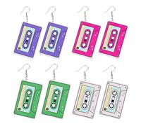 UNICRAFTALE 4 paire Boucles D'Oreilles Pendantes à Cassette 70s 80s Rétro Boucles D'Oreilles Pendantes à Cassette Acrylique Punk Drôle Boucles D'Oreilles Néon Accessoires de Fête Cadeaux pour Femmes
