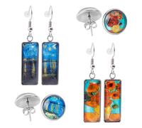 UNICRAFTALE 4 Paires 4 Styles Boucles d Oreilles Pendants Vans Gogh Ensemble Inspiré Verre Clous d Oreille Art Abstrait Clous d Oreille Rectangle Plat Verre Modèle Rond Boucles d Oreilles