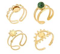 UNICRAFTALE 4 pièce 4 styles Bague de Manchette Ouverte Bague de Coussin Vierge Bague de Lunette Plaquée Or 14 carats Bague Acier Inoxydable Bague de Base Plateau de Lunette à Base Ronde pour Femme