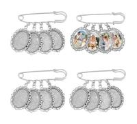 UNICRAFTALE 4 Pièces Charmes Photo pour Bouquet de Mariée Médaillon Ovale Broche Commémorative 38mm Argent Antique Pendentif Photo Chaque Contient 4 Photo Longueur 65mm pour Fleurs de Mariée Mariage