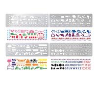 UNICRAFTALE 4 pochoir Métal pour Pyrogravure Motifs Mixtes Modèles Réutilisables Acier Inoxydable Alphabet et Chiffres Marque Page Règle Pochoir Scolaire pour Bricolage Gravure Scrapbooking