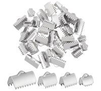 UNICRAFTALE 4 Tailles 40 pièces Rectangle Extrémités de Ruban en Acier Inoxydable Pince à Sertir avec Boucle Extrémités de Ruban Fermeture Fermoir en Cuir Extrémités à Sertir, Couleur Inoxydable