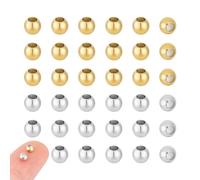 UNICRAFTALE 40 Pcs 4mm Perles Coulissantes en Acier Inoxydable - Ronde Stoppeur Doré avec Caoutchouc à L’Intérieur pour Fabrication de Bijoux