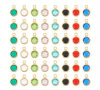 UNICRAFTALE 48 pcs 8 Couleurs Breloques Strass 304 Facettes Acier Inoxydable Plat Rond Pierre de Naissance Pendentif en Métal Doré avec Breloques en Verre de Cristal pour la Fabrication de Bijoux