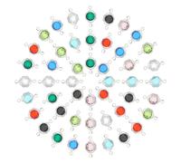 UNICRAFTALE 48 pièces 8 couleurs Breloque Connecteur Plat Rond Strass Breloques Acier Inoxydable Cristal Pierre de Naissance Lien Breloques Verre Coloré Pendentif avec Boucle Breloques Creation Bijoux