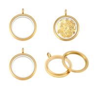 UNICRAFTALE 4pcs Pendentif Médaillon Flottant à Mémoire Vivante Acier Inoxydable avec Cadre Photo en Cristal Breloques Rondes Dorées en Verre pour la Fabrication de Bijoux