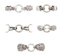 UNICRAFTALE 5 Ensembles 5 Styles Style Tibétain Alliage Extrémités de Cordon Anneaux de Porte de Ressort en Argent Antique Tête D'Animal O Anneaux Extrémités de Cordon Boucle de Cordon en Cuir Fermoir