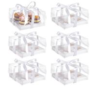 UNICRAFTALE 6 boîte à Cupcakes Transparente 4 boîtes de Rangement Pliables en Papier avec Couvercles Transparents Boîte D'Emballage Portable pour Pâtisserie avec Rubans pour Anniversaire et Mariage