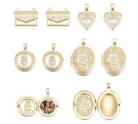 UNICRAFTALE 6 pièce 6 styles Pendentifs Médaillon Plaqués Or 18 carats Breloque de Cadre Photo Cœur Breloques de Médaillon à Mémoire Ovale Métal Breloques de Bouquet de Cadre Photo Carré pour Bijoux