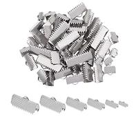 UNICRAFTALE 6 Tailles 60 pièces Rectangle Extrémités de Ruban en Acier Inoxydable Pince à Sertir avec Boucle Extrémités de Ruban Fermeture Fermoir en Cuir Extrémités à Sertir, Couleur Inoxydable