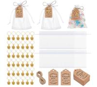 UNICRAFTALE 60 Ensembles de Porte clés Fleur de Rose Dorés avec Étiquettes de Remerciement et Sachets en Organza pour Cadeaux de Mariage et Souvenirs de Fête Nuptiale Cadeaux Créatifs et Décorations