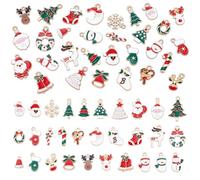 UNICRAFTALE 60 Pièces 30 Styles Charme De Noël Pour Fabrication De Bijoux Père Noël Bonhomme De Neige Renne Arbre Cloche Pendentaisons Mélange Décorations Métalliques Émail Or Clair Charmes