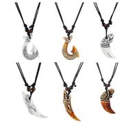 UNICRAFTALE 6pcs Collier avec Pendentif Poisson Maori 2 couleurs Collier avec Pendentif en Forme D'Hameçon Collier Tribal en Résine de Requin Océanique avec Cordes en Cire Noir Réglables pour Femmes
