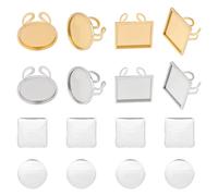 UNICRAFTALE 8 Ensembles Kit de Fabrication de Bagues de Manchette DIY 2 Couleurs Plateau de Lunette de Bague de Manchette Ouverte Carrée Taille 201 Bases de Bague Cabochon Blanc en Acier Inoxydable