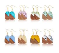 UNICRAFTALE 8 paire Boucles D'Oreilles en Bois et Résine Boucles D'Oreilles Pendantes en Bois Vintage Bohème Boucles D'Oreilles Pendantes Géométriques Bohème Boucles D'Oreilles Pendantes pour Femme