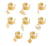 UNICRAFTALE 8 pièce 8 style Bague Breloques Acier Inoxydable pour Femme Bague avec Pendentif Cœur de Foudre de Lotus Bague Réglable Ouverte Bijoux Cadeaux pour Anniversaire Nouvel An