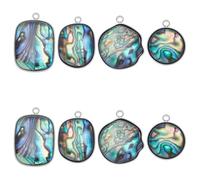 UNICRAFTALE 8 Pièces 4 Styles Charme Coquillage Paua Naturel Charme Coquille Plate Ronde Breloques Carré Abalone Marin Avec Anneau Acier Inoxydable Pour Création Bijoux D'Été Collier Bracelet 18-25mm