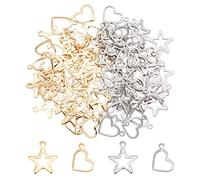 UNICRAFTALE 80 Pièces 2 Couleurs 2 Styles Breloque Coeur Acier Inoxydable Breloques Étoile Creux Bijoux Doré et Couleur métal
