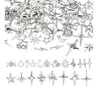 UNICRAFTALE 80 Pièces 20 Styles Charmes Lune étoile Style Tibétain Charme Argent Antique Pentagramme Pendentifs Lune pour Fabrication de Bijoux Boucles d'Oreilles Collier Bracelet Pendentifs pour No?l