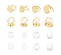 UNICRAFTALE 8Pcs Ébauches De Bague Kit Fabrication Bijoux Bague Cabochon | Acier Inoxydable,Plaqué Or 18K,Doré,Réglable,Avec Cabochons En Verre,4 Styles