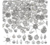 UNICRAFTALE 96 Pièces 16 Styles Assortis de Charmes Océan Ensemble de Pendentifs Coquillages Vie Océanique Argent Antique Coquillages Conque Style Tibétain pour la Création de Bijoux