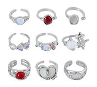 UNICRAFTALE 9Pcs Bague en Pierre Naturelle Bague Femme Opale Agate Bague Set Irrégulière Coloré Pierre de Lune Bague Cornaline et Cristal Empilable Ouverture Réglable pour Femmes