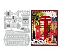 UNICRAFTALE 9Pcs Découpoirs Métalliques Boîte Aux Lettres Bucket Cabine Téléphonique Gabarits de Gaufrage 3D pour Cartes Scrapbooking Album Photo Décoration Journal Art Papier 11.1x8.4 cm