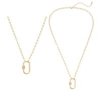UNICRAFTALE Collier en Plaqué Or 2 carats avec Pendentif Ovale en Forme de Trombone pour Femme Chaîne Délicate à Maillons Fermoir à Vis Idéal Comme Cadeau de Mariage 18cm