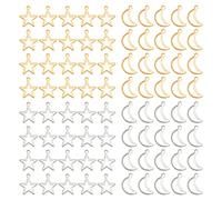 UNICRAFTALE Creux Étoile et Lune Charmes 80 pcs Charmes en Acier Inoxydable 2 Couleurs Petit Trou Pendentif en Métal Pendentifs Plat Lisse Charme pour Balancent Fabrication de Bijoux