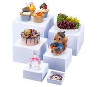 UNICRAFTALE Ensemble de 6 Supports de Présentation en Acrylique Blanc Buffet Plateaux à Gâteau Carrés Socles de Table à Desserts Emboîtables pour Réception Catering Bijoux Collections 20x20.4cm