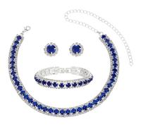 UNICRAFTALE Ensemble de Bijoux en Cristal Strass Collier Ras du Cou en Cristal Bleu Bracelet à Maillons Boucles D'Oreilles à Tige pour Mariage Demoiselles D'Honneur Fête