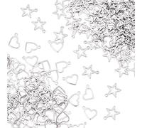 UNICRAFTALE Environ 200 pcs Étoile et Coeur Formes Mixtes Pendentifs 304 Breloques en Acier Inoxydable 1.2~1.4 mm Trou Plat Lisse Pendentifs pour Colliers à Faire Soi-Même Fabrication de Bijoux