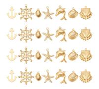UNICRAFTALE Environ 28 pcs 7 Styles Breloques Dorées Ancre/Étoile de Mer/Dauphin/Heaume/Coquille Charme en Acier Inoxydable Formes Mixtes Pendentifs pour Collier DIY Fabrication de Bijoux