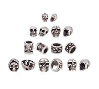 UNICRAFTALE Environ 8 perles en forme de tête de mort en acier inoxydable argenté antique, perles en vrac de 1,5 à 8,5 mm, perles européennes en métal pour la fabrication de bijoux, bracelets