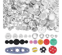 UNICRAFTALE Kit d Environ 200 Pièces de Bouton à Coudre Couverts avec Outils 5 Tailles Fer Bouton Couverts en Tissu Gabarit de Découpe Boutons Argentés pour Vêtements Pulls Sacs à Dos 12~28x6~7.5mm