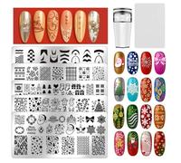 UNICRAFTALE Kit de 5 Plaques à Poinçonner pour Ongles Motifs de Noël Gabarits Textures Stencils Artificiels pour Femmes Design Manucure Salon DIY