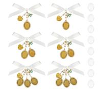 UNICRAFTALE Kit de 6 Broches DIY Dorées Antiques avec Charme Cœur Cadre Métallique Ovale Cabochons Verre Transparent pour Broche Photo Mariage Bouquet Tient 3 Photos pour Fête de Mariage