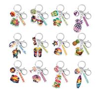 UNICRAFTALE Lot de 12 Porte clés en Acrylique avec 12 Style Différents Porte clés Mini de Plage d'été Tortue de Mer Tongue Coquillage en Gros Cadeaux de Fête d'Année Supplies de Fête Hawa?enne 50x30mm