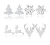 UNICRAFTALE Lot de 4 paires de boucles d'oreilles à tige en forme de tête de cerf - 4 styles - Motif sapin de Noël et flocon de neige - Pour anniversaire, vacances, cadeaux