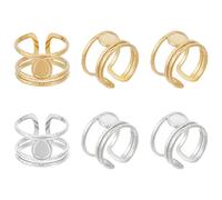 UNICRAFTALE Lot de 6 bagues en plaqué or royal avec tasse, lunette et bracelet ouvert en acier inoxydable, plateau en goutte avec cabochon en verre, 2 couleurs