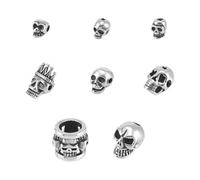 UNICRAFTALE Lot de 8 perles d'espacement en acier inoxydable 304 en forme de tête de mort de 8 styles pour Halloween, perles en vrac en forme de tête de mort avec trou de 1,6 à 9 mm, perles