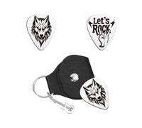 UNICRAFTALE Médiators de Guitare Cadeaux Acier Inoxydable Porte-clés Médiators Wolf Double Face Personnalisés au Laser avec Étui en Cuir PU Accessoires de Guitare Let'S Rock Cadeau pour Musicien