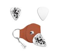 UNICRAFTALE Médiators de Guitare Cadeaux Porte-clés Acier Inoxydable Gravés Sur une Face avec Étui en Cuir PU Marron Ensemble de Médiators pour Guitares Cadeau D'Anniversaire pour Guitaristes