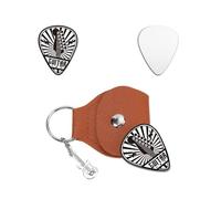 UNICRAFTALE Médiators de Guitare Cadeaux Porte Clés avec Logo de Guitare Vintage Médiator Acier Inoxydable Gravé Sur un Côté avec Étui en Cuir PU Marron pour Anniversaire de Guitariste