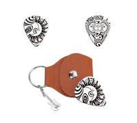 UNICRAFTALE Médiators de Guitare de Style Psychédélique Porte Clés Médiator de Guitare Acier Inoxydable Gravé Recto Verso avec Étui en Cuir PU Ensemble de Médiators pour Guitaristes