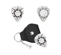 UNICRAFTALE Médiators de Guitare Personnalisés Porte Clés Médiator de Guitare Acier Inoxydable Gravé Double Face Soleil et Lune avec Étui en Cuir PU Ensemble de Médiators pour Guitares