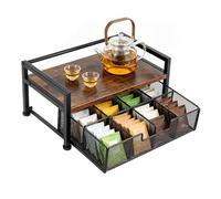 UNICRAFTALE Organisateur De Sachets De Thé en Bois avec Tiroir 8 Compartiments Station De Thé Rustique Bo?Te De Rangement pour Comptoir Cuisine Bureau Caddy à Thé Multifonctionnel 33x20x15cm