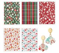 UNICRAFTALE Papier Transfert Argile Polymère 5 Feuilles 5 Styles Décalcomanies Céramique Noël Décorations Ajustables pour Boucles d'Oreilles Pendentifs Tricot Papier Transfert Argile Aquarelle