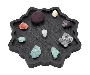 UNICRAFTALE Plateau en Cristal pour Pierres Cristaux et Pierres Support de Rangement en Bois pour Cristaux Plateau Noir Décoratif pour Bijoux Plateaux de Rangement pour Bol Décoratif 26.7cm